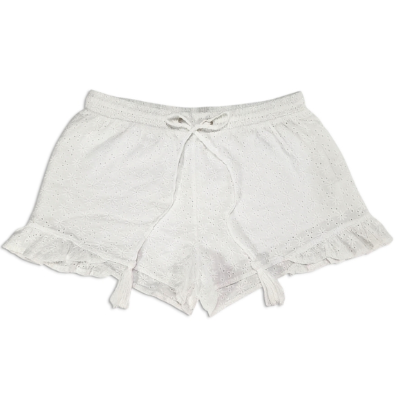 Sofia's White Shorts Size M 100% Cotton Ruffled Hem Eyelet Drawstring Boho Style - Picture 1 of 9